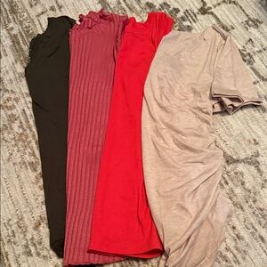 Motherhood Maternity Short Sleeve Tops in Black, Pink, Red, and Tan